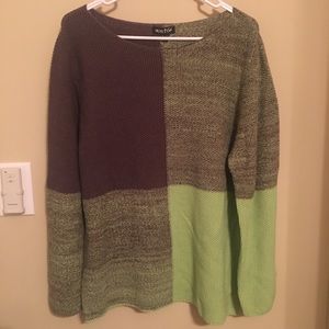 NWT Ladies Taupe & Green Colorblock Sweater, XL